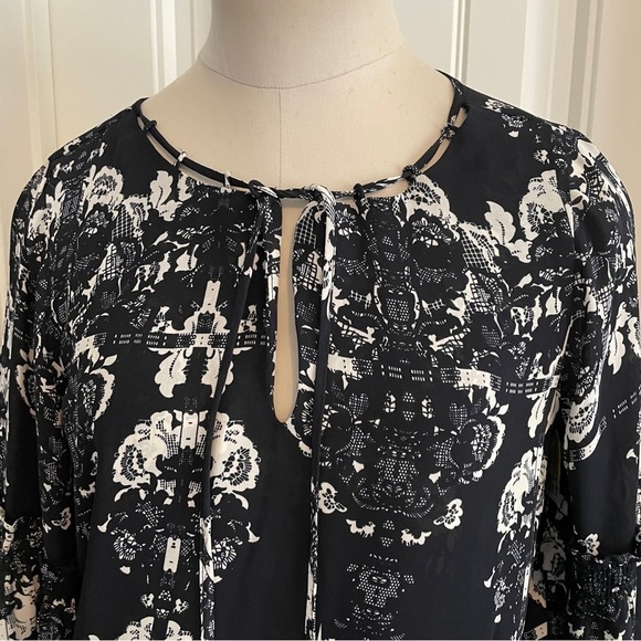 Parker Medium Black & Ivory Mini Dress ~ Smocked Waist Festive Party Cocktail - Picture 4 of 10